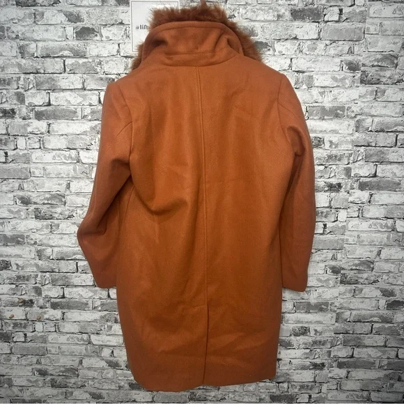 EUC XULIKU Women's Brown Double-Breasted Trench Coat Faux Fur Collar Size XXL - Picture 8 of 16